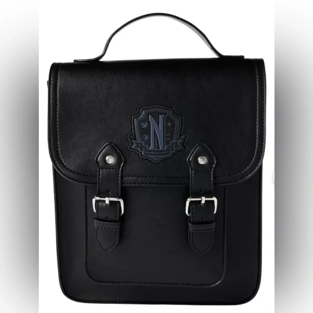Wednesday Nevermore Black Leather Backpack Halloween Cosplay
